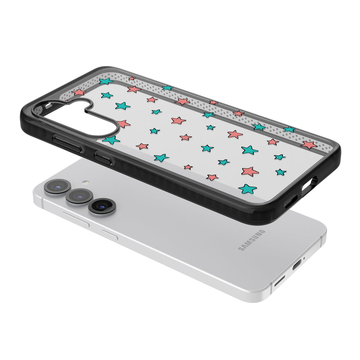 Heartstopper Stars Pattern Samsung S25 / Samsung S25 Plus / Samsung S26 / Samsung S26 Plus Impact Black Phone Case angled