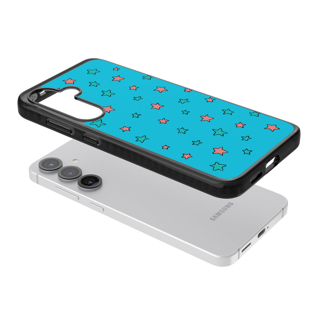 Blue Heartstopper Stars Pattern Samsung S25 / Samsung S25 Plus / Samsung S26 / Samsung S26 Plus Impact Black Phone Case angled