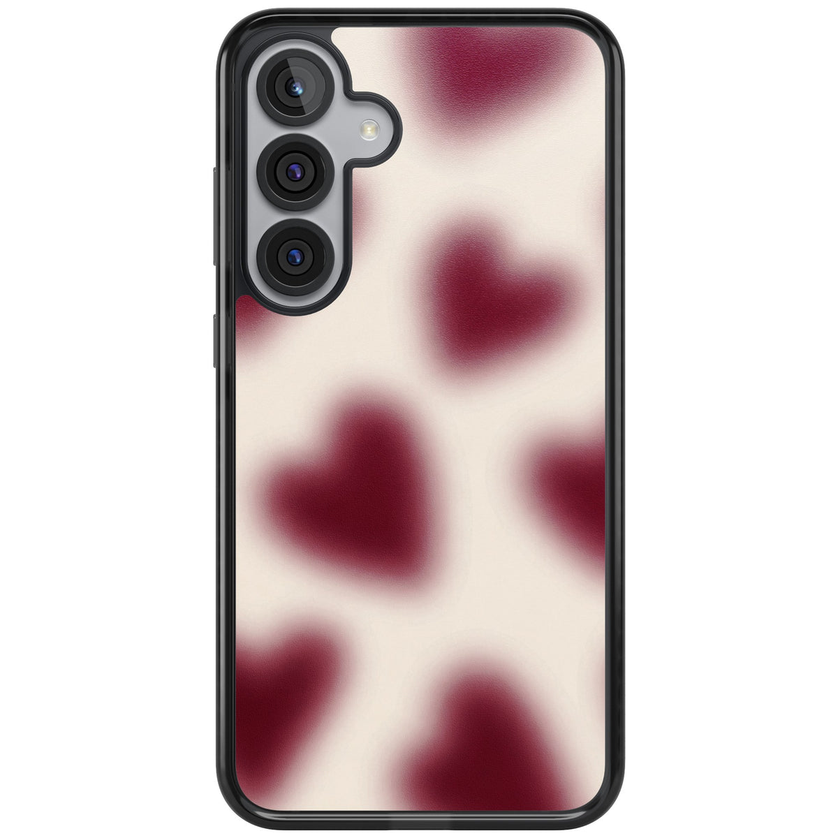Velvet Hearts coquette iPhone case featuring blurry burgundy aura hearts on a soft cream background Samsung S25 Plus / Samsung S26 / Samsung S26 Plus Impact Black Phone Case front