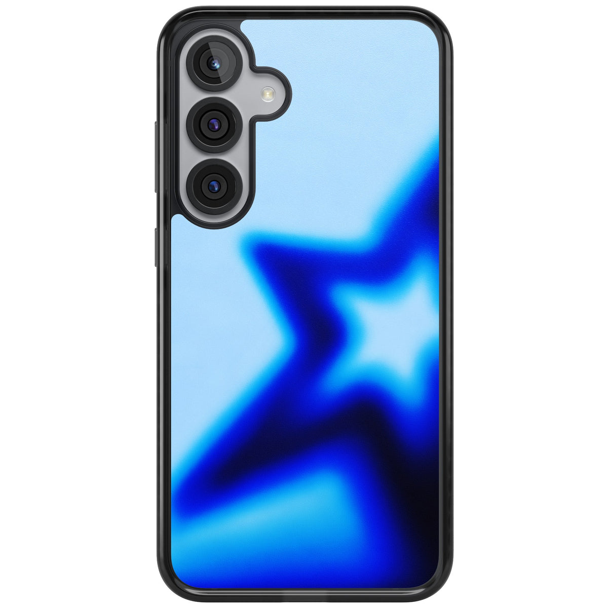 Electric Y2K iPhone case featuring a blurred blue aura star, deep cobalt glow and soft sky-blue gradient Samsung S25 Plus / Samsung S26 / Samsung S26 Plus Impact Black Phone Case front