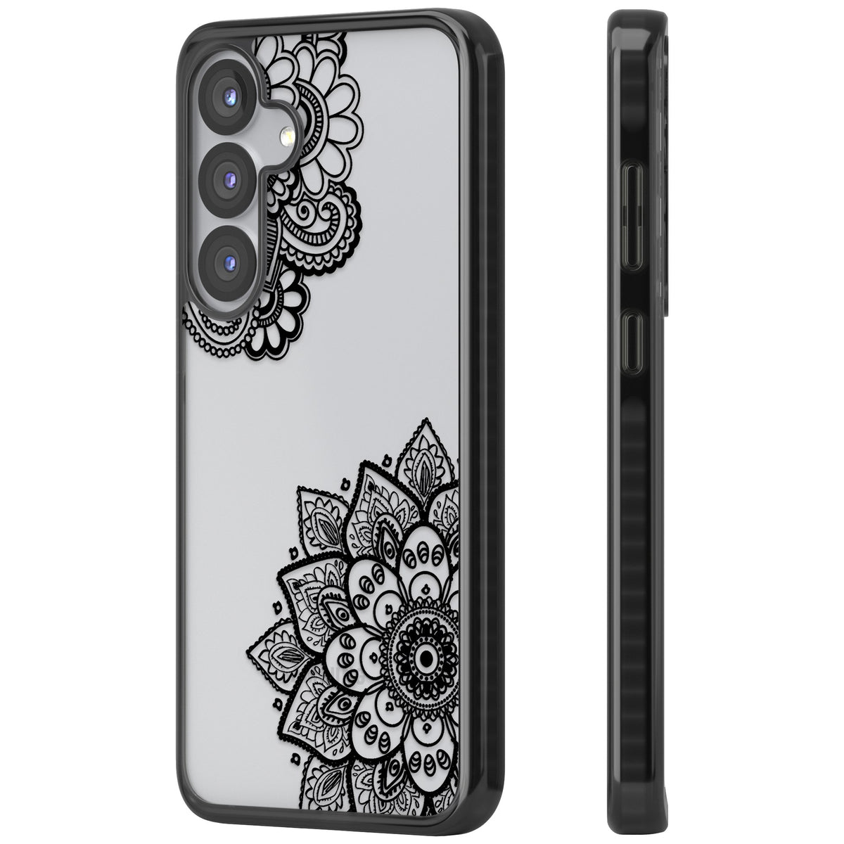 Black Henna Florals Samsung S25 / Samsung S25 Plus / Samsung S26 / Samsung S26 Plus Impact Black Phone Case side