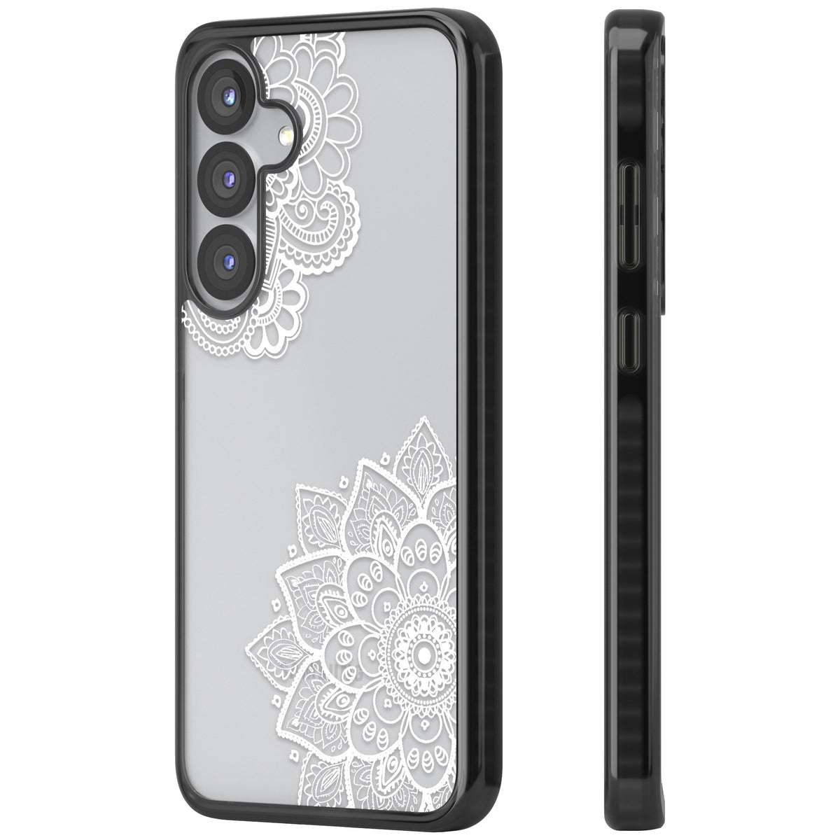 White Henna Florals Samsung S25 / Samsung S25 Plus / Samsung S26 / Samsung S26 Plus Impact Black Phone Case side