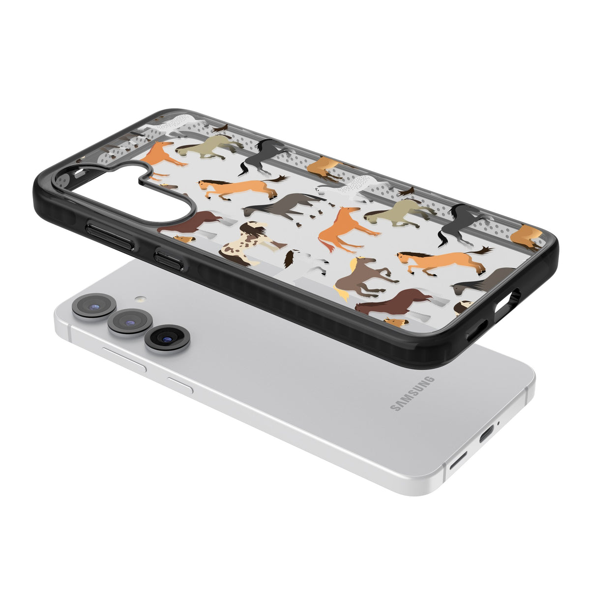 Horse Pattern Samsung S25 / Samsung S25 Plus / Samsung S26 / Samsung S26 Plus Impact Black Phone Case angled