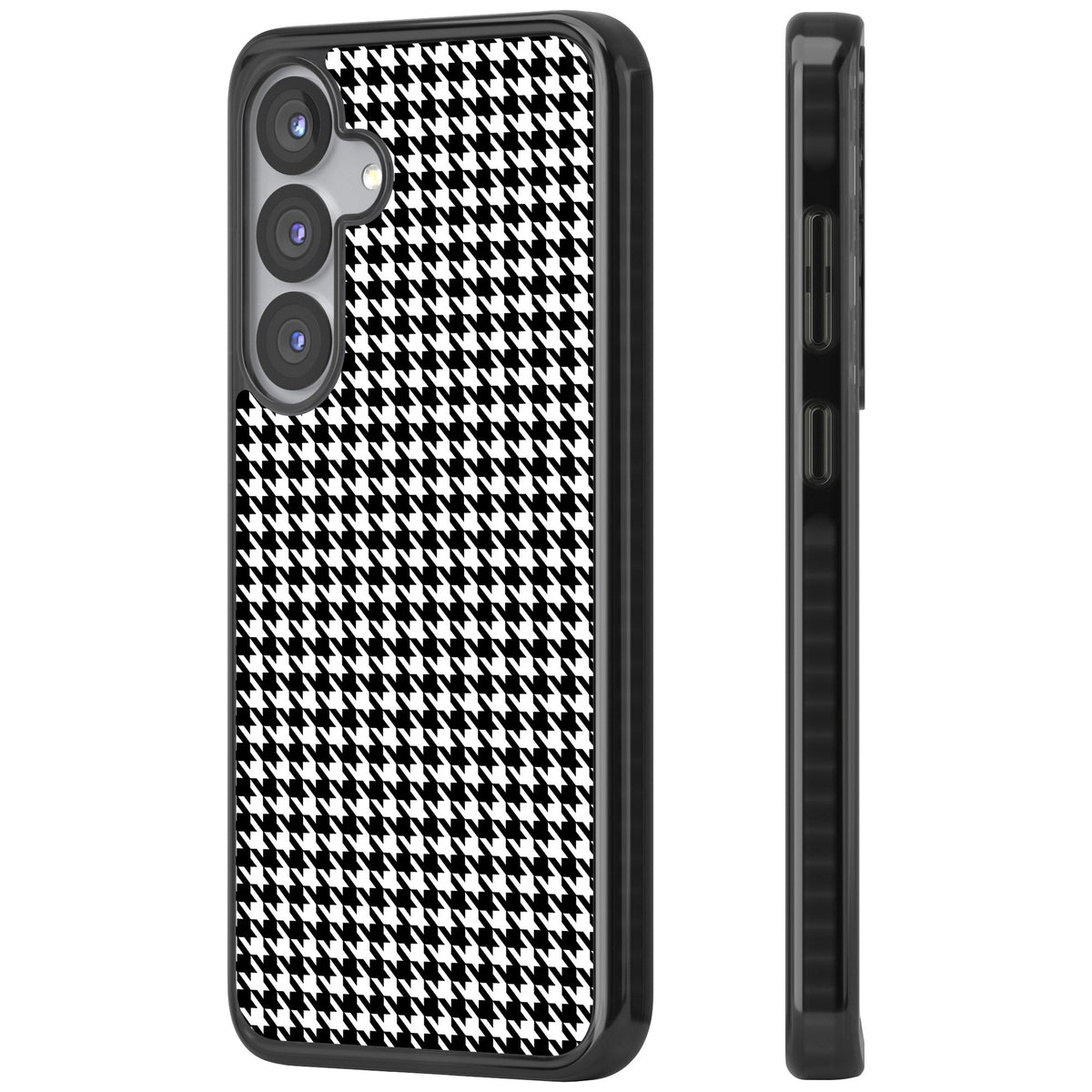 Black Houndstooth Pattern Samsung S25 / Samsung S25 Plus / Samsung S26 / Samsung S26 Plus Impact Black Phone Case side
