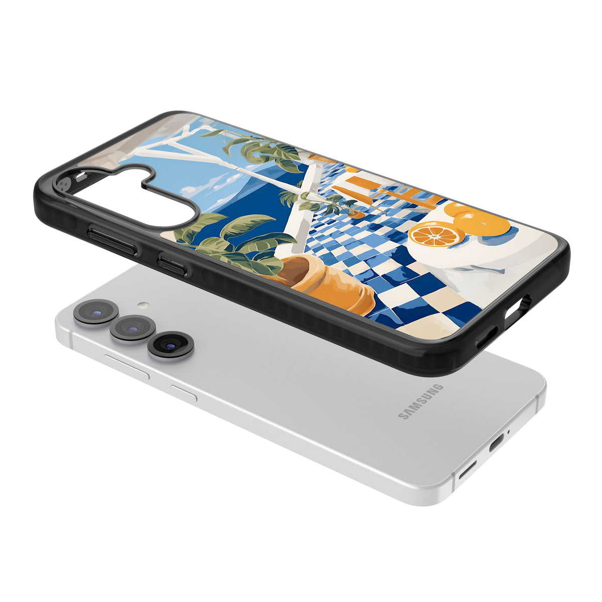 Greek Balcony Samsung S25 / Samsung S25 Plus / Samsung S26 / Samsung S26 Plus Impact Black Phone Case angled