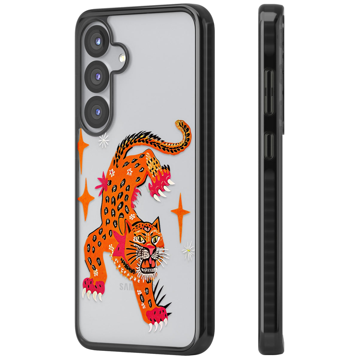 Fierce Jaguar Clear Samsung S25 / Samsung S25 Plus / Samsung S26 / Samsung S26 Plus Impact Black Phone Case side