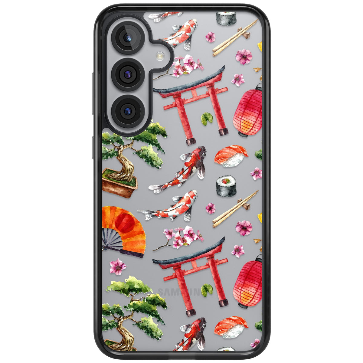 Japanese Watercolor Samsung S25 Plus / Samsung S26 / Samsung S26 Plus Impact Black Phone Case front