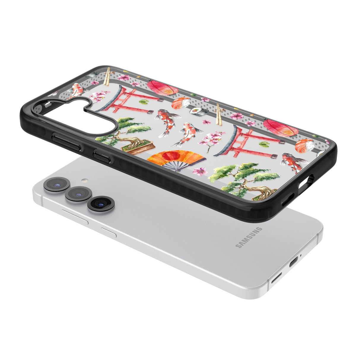 Japanese Watercolor Samsung S25 / Samsung S25 Plus / Samsung S26 / Samsung S26 Plus Impact Black Phone Case angled
