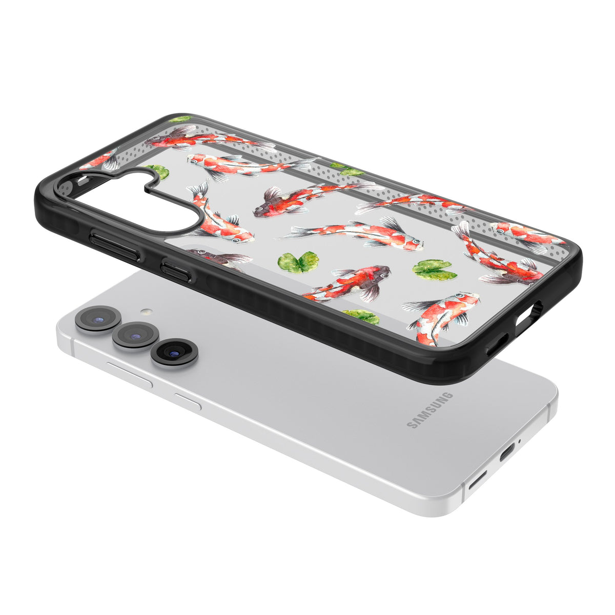 Koi Fish In Watercolour Samsung S25 / Samsung S25 Plus / Samsung S26 / Samsung S26 Plus Impact Black Phone Case angled