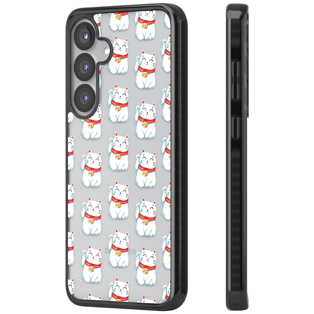 Lucky Cat Pattern Samsung S25 / Samsung S25 Plus / Samsung S26 / Samsung S26 Plus Impact Black Phone Case side