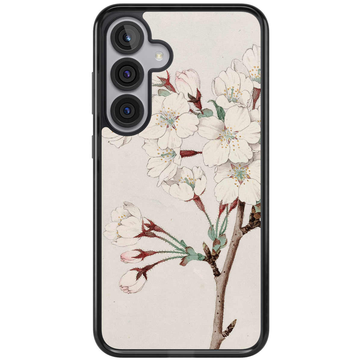 Vintage Japanese White Blossoms Samsung S25 Plus / Samsung S26 / Samsung S26 Plus Impact Black Phone Case front