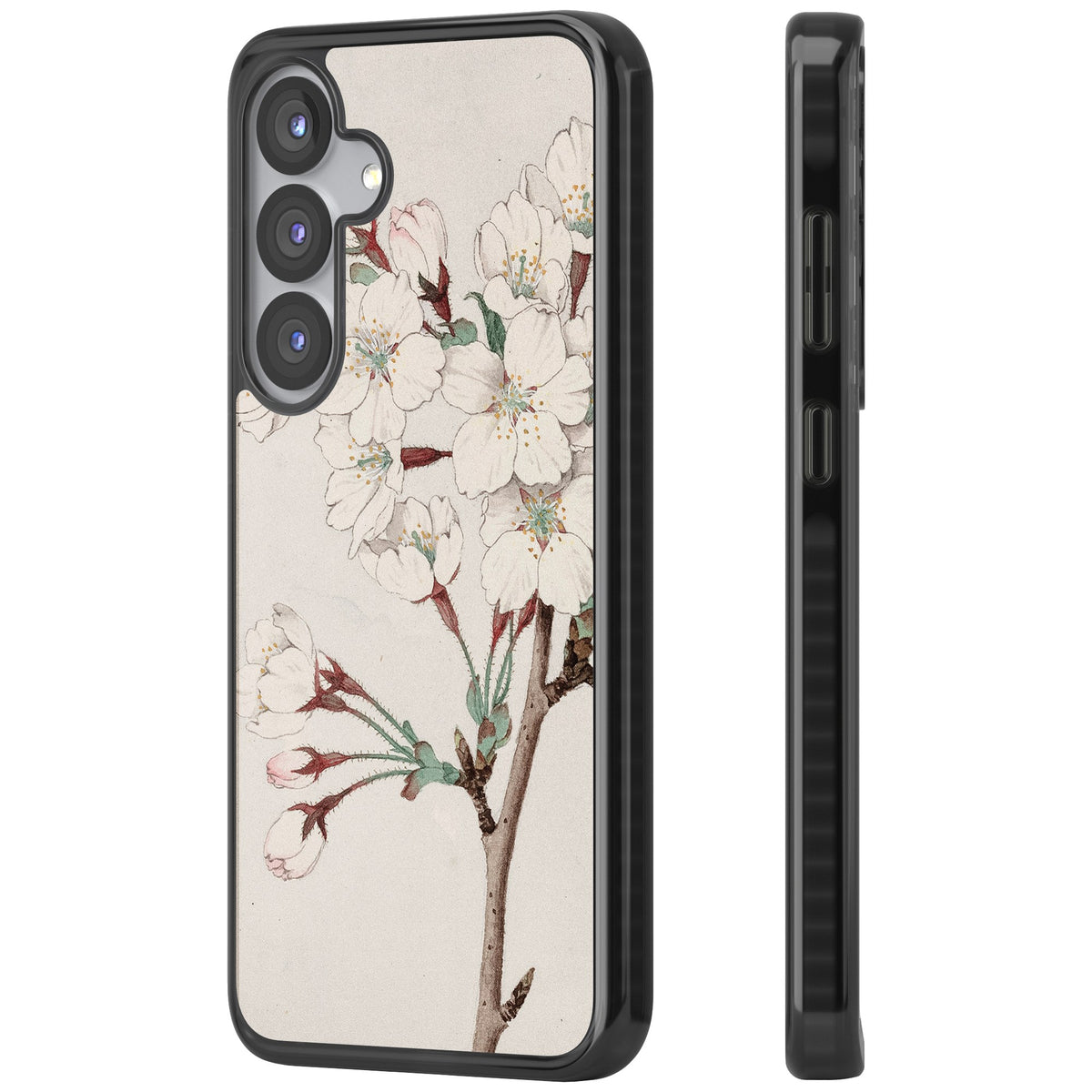 Vintage Japanese White Blossoms Samsung S25 / Samsung S25 Plus / Samsung S26 / Samsung S26 Plus Impact Black Phone Case side