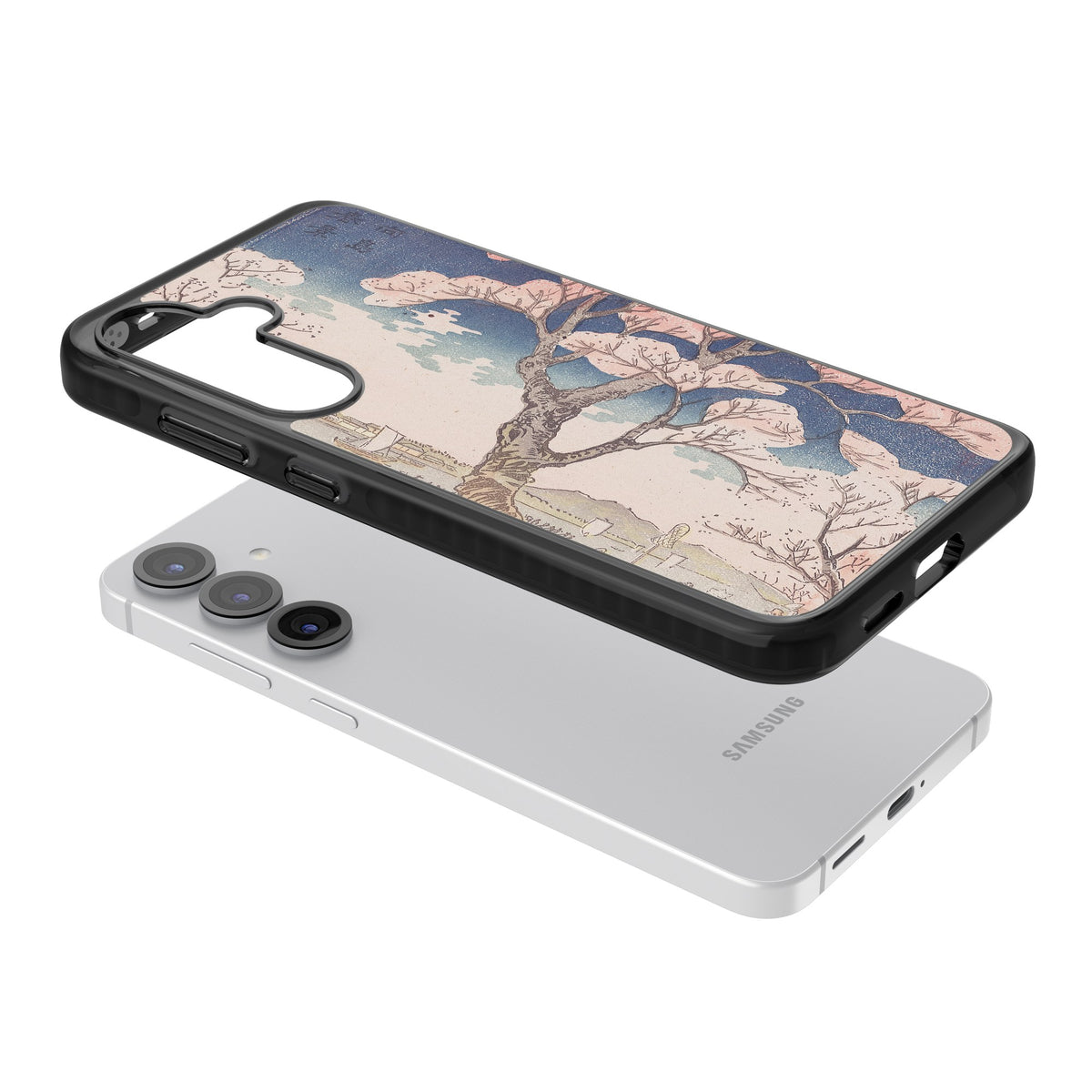 Vintage Japanese Cherry Tree Samsung S25 / Samsung S25 Plus / Samsung S26 / Samsung S26 Plus Impact Black Phone Case angled