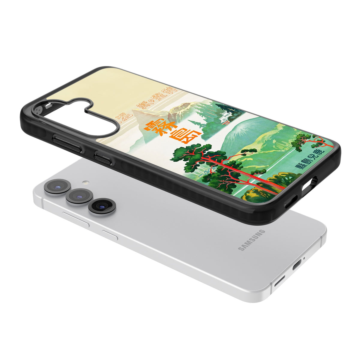 Japan Travel Poster (1930s) Samsung S25 / Samsung S25 Plus / Samsung S26 / Samsung S26 Plus Impact Black Phone Case angled