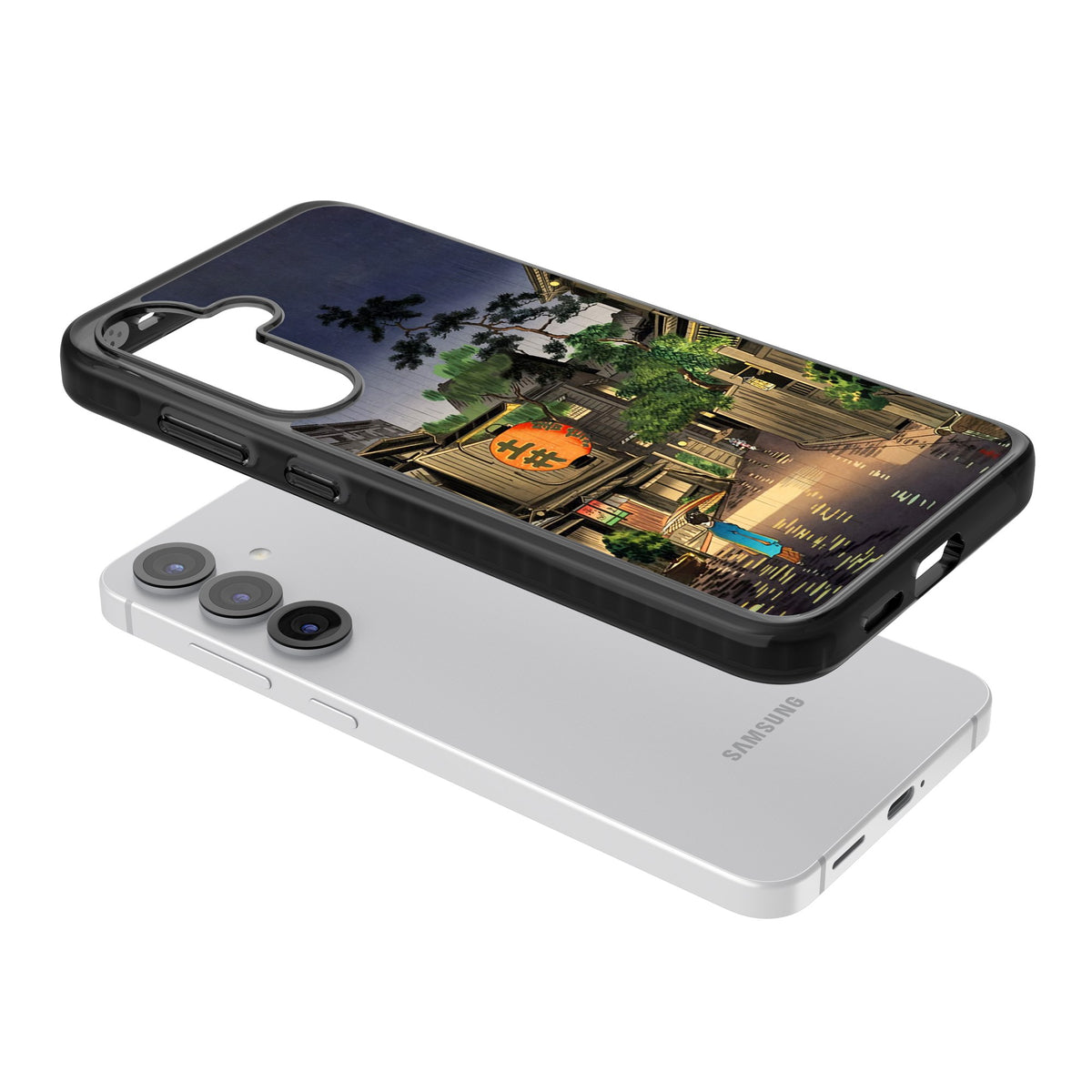 Evening In Ushigome Samsung S25 / Samsung S25 Plus / Samsung S26 / Samsung S26 Plus Impact Black Phone Case angled