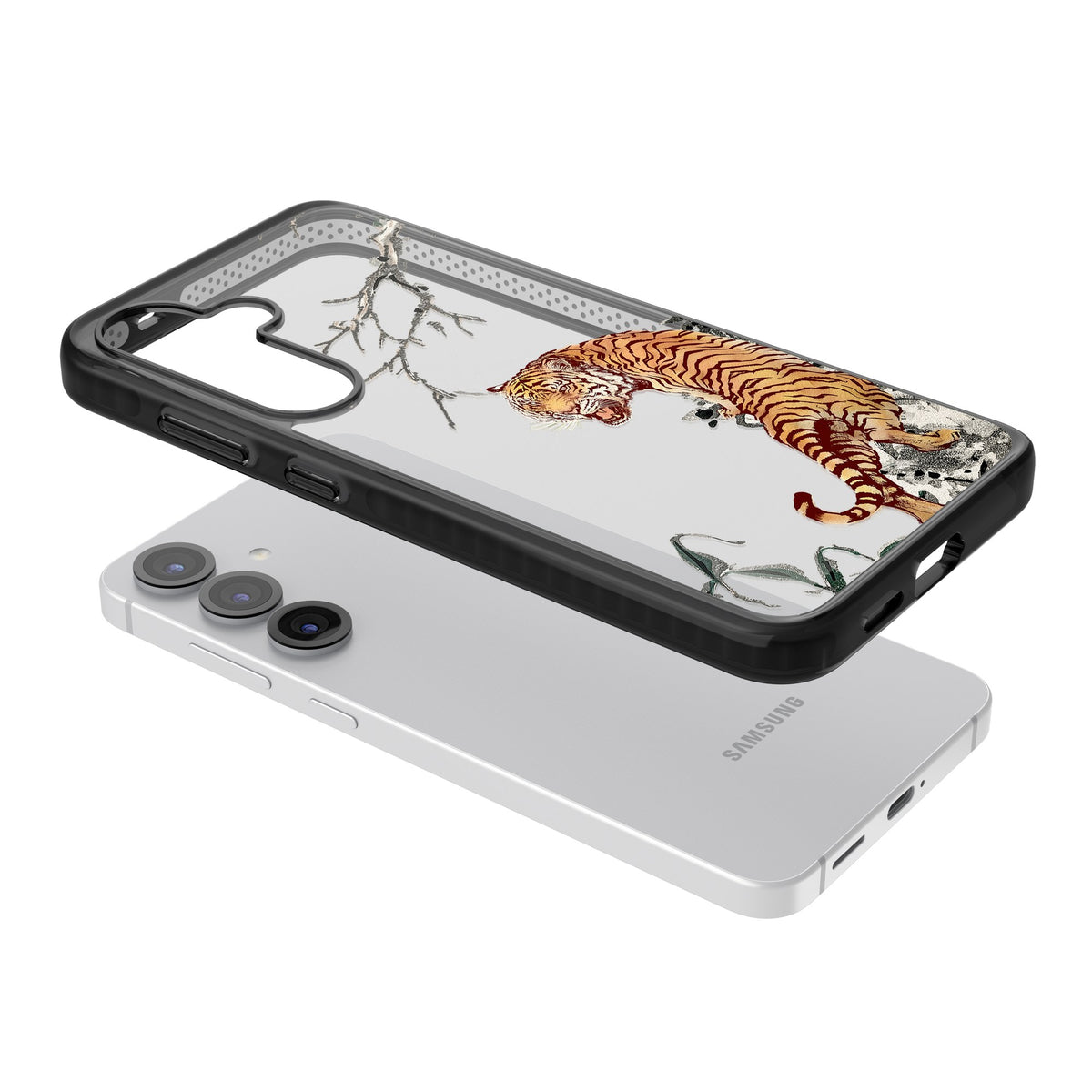 Roaring Tiger Samsung S25 / Samsung S25 Plus / Samsung S26 / Samsung S26 Plus Impact Black Phone Case angled