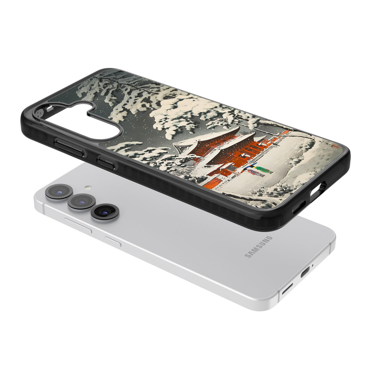 Snow at Shiha Park, Tokyo Samsung S25 / Samsung S25 Plus / Samsung S26 / Samsung S26 Plus Impact Black Phone Case angled
