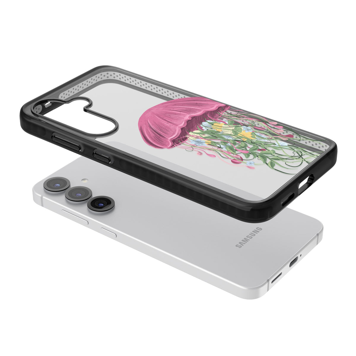 Botanical Jellyfish Samsung S25 / Samsung S25 Plus / Samsung S26 / Samsung S26 Plus Impact Black Phone Case angled