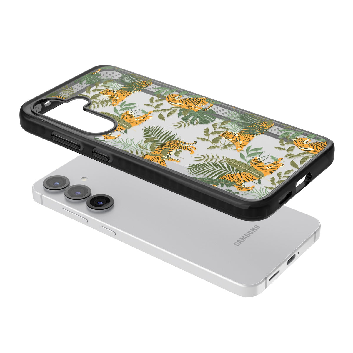Tiger & Fern Jungle Samsung S25 / Samsung S25 Plus / Samsung S26 / Samsung S26 Plus Impact Black Phone Case angled