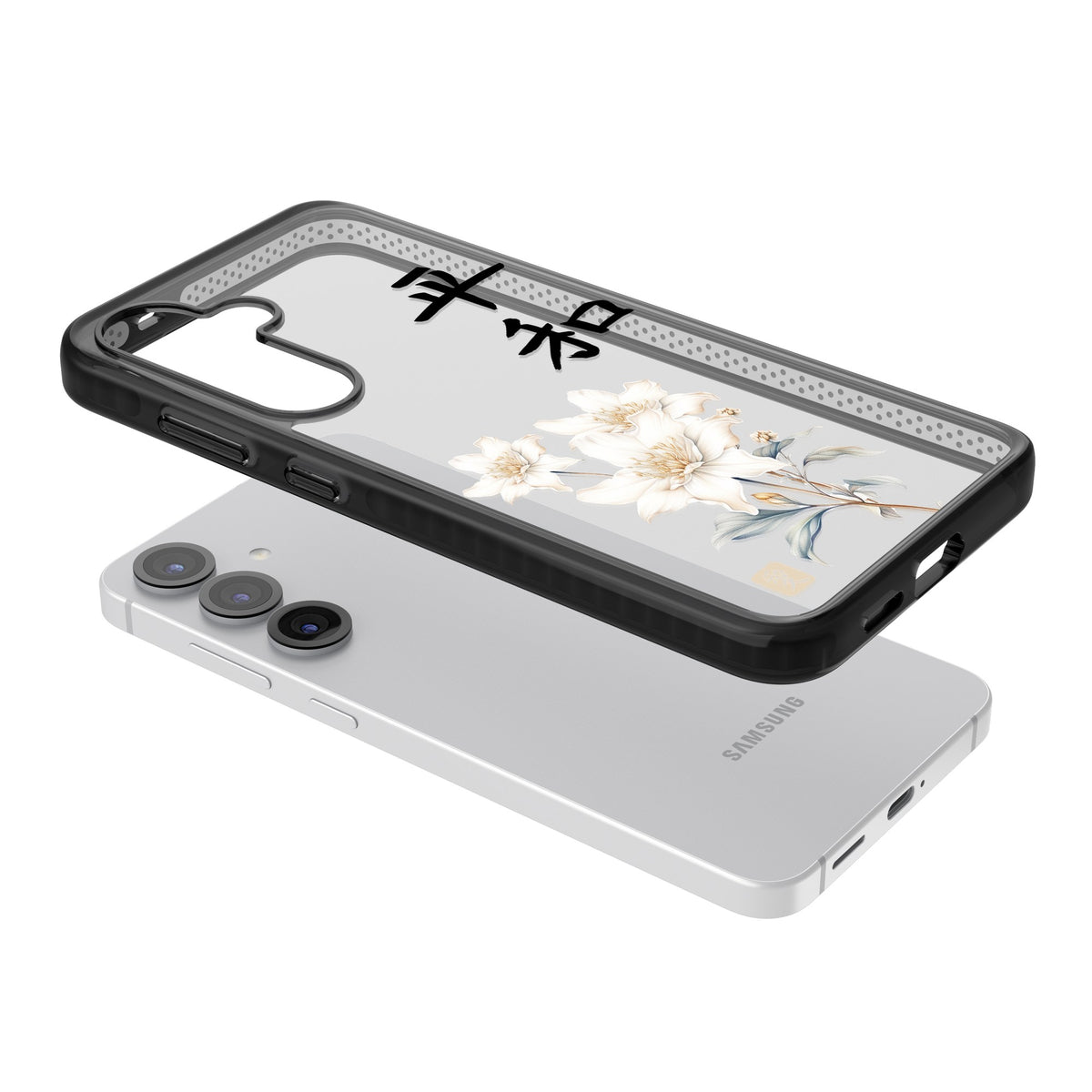 Peace And Flowers Samsung S25 / Samsung S25 Plus / Samsung S26 / Samsung S26 Plus Impact Black Phone Case angled