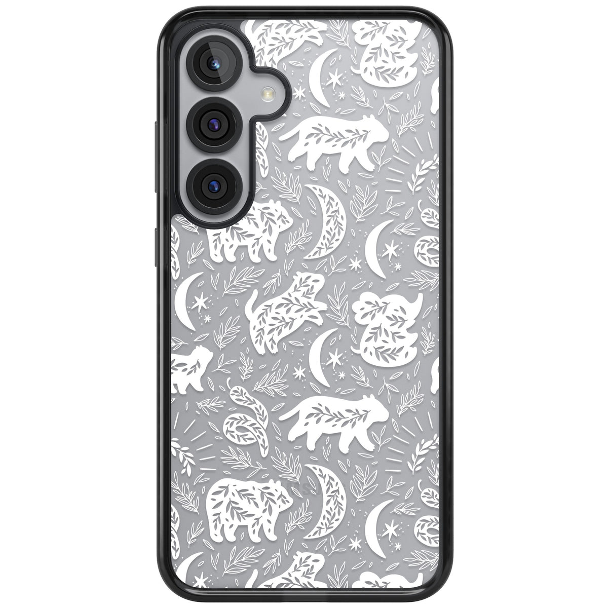 Forest Animal Silhouettes: White/Clear Samsung S25 Plus / Samsung S26 / Samsung S26 Plus Impact Black Phone Case front