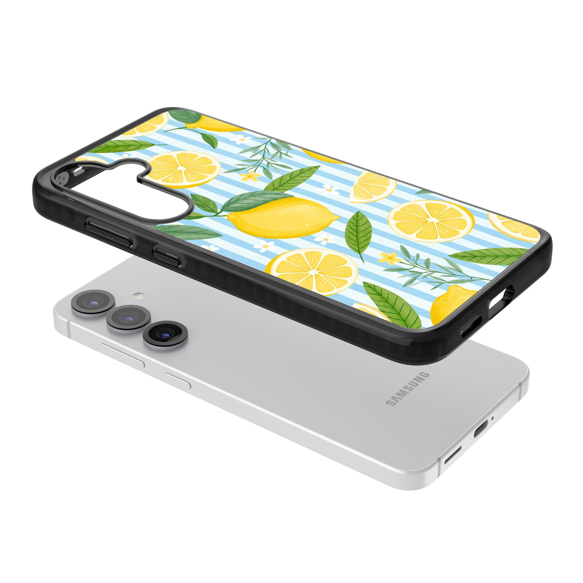 Capri Citrus Stripe Samsung S25 / Samsung S25 Plus / Samsung S26 / Samsung S26 Plus Impact Black Phone Case angled