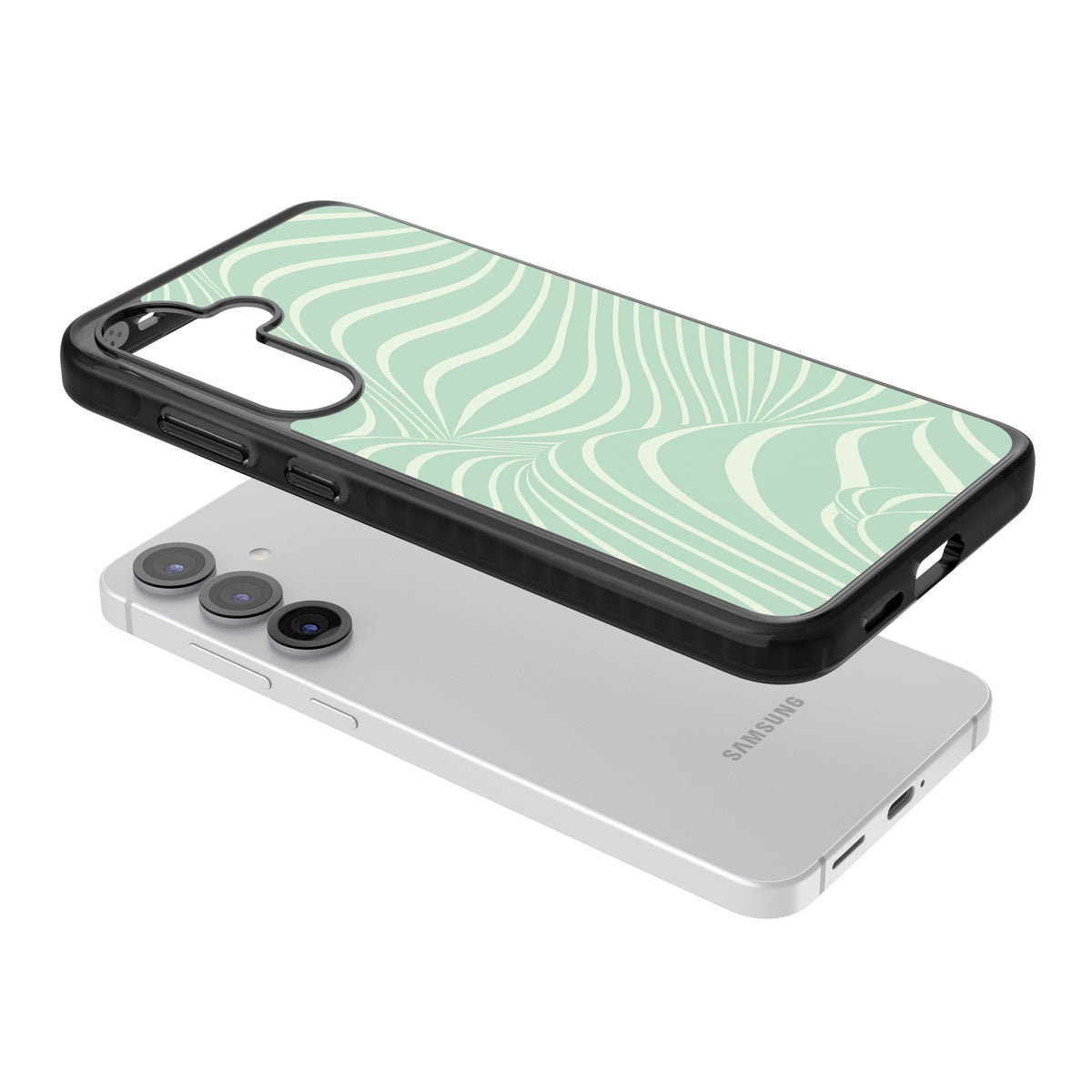 Mint Green Distorted Line Samsung S25 / Samsung S25 Plus / Samsung S26 / Samsung S26 Plus Impact Black Phone Case angled