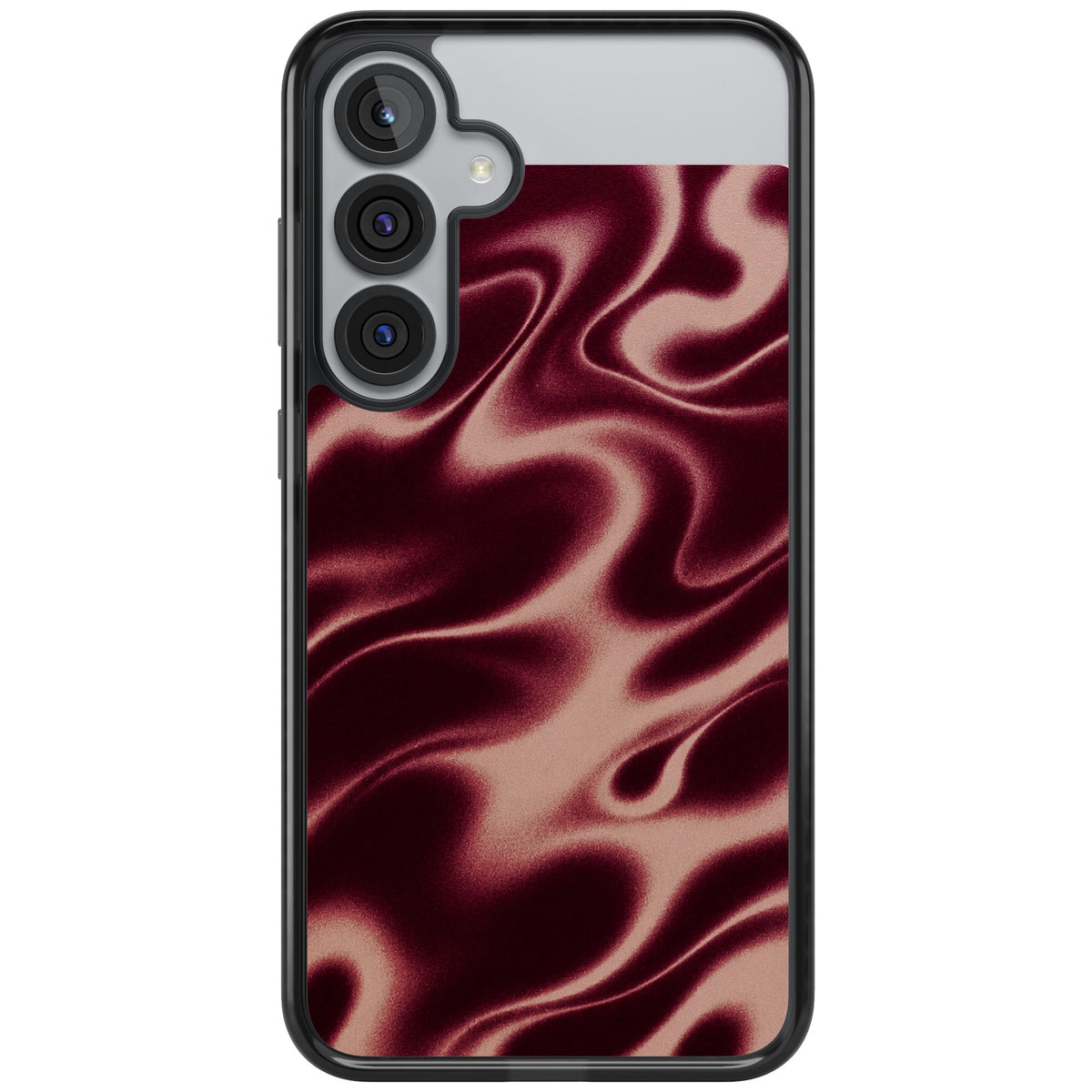 Merlot Sand abstract iPhone case featuring burgundy liquid satin waves, rose-gold highlights and silky folds Samsung S25 Plus / Samsung S26 / Samsung S26 Plus Impact Black Phone Case front