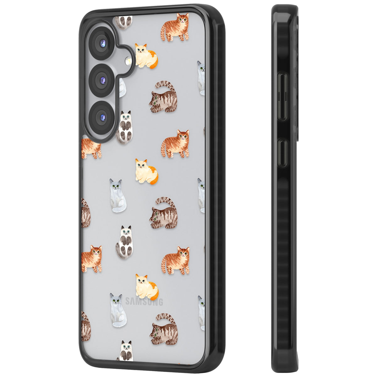 Cute Cat Pattern Classic Samsung S25 / Samsung S25 Plus / Samsung S26 / Samsung S26 Plus Impact Black Phone Case side