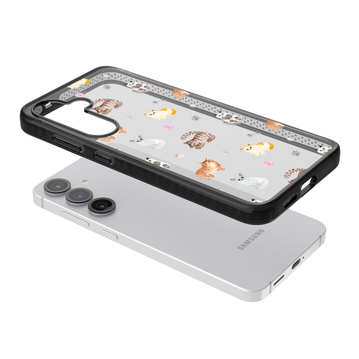 Playful Cats Samsung S25 / Samsung S25 Plus / Samsung S26 / Samsung S26 Plus Impact Black Phone Case angled