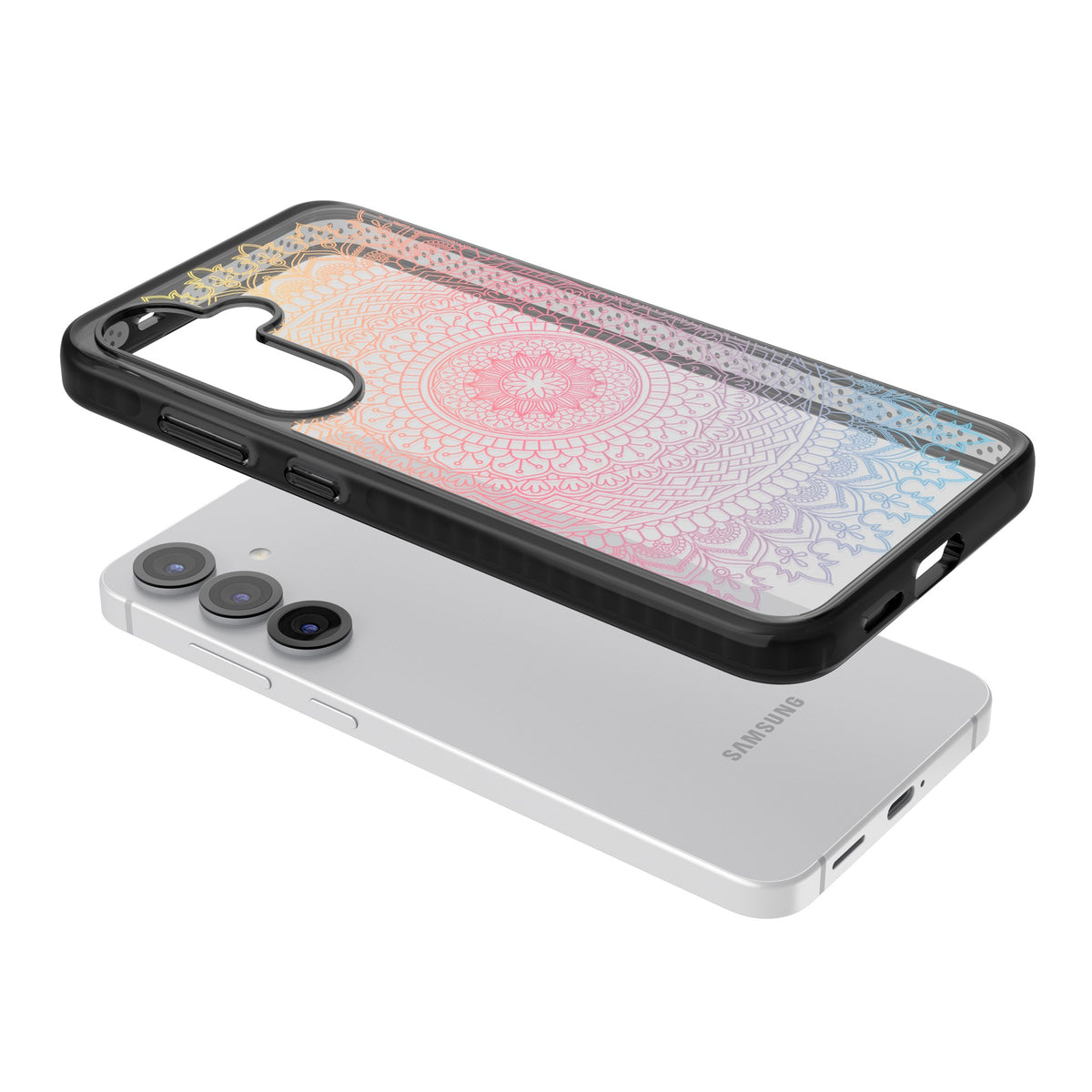Pastel Mandala Samsung S25 / Samsung S25 Plus / Samsung S26 / Samsung S26 Plus Impact Black Phone Case angled