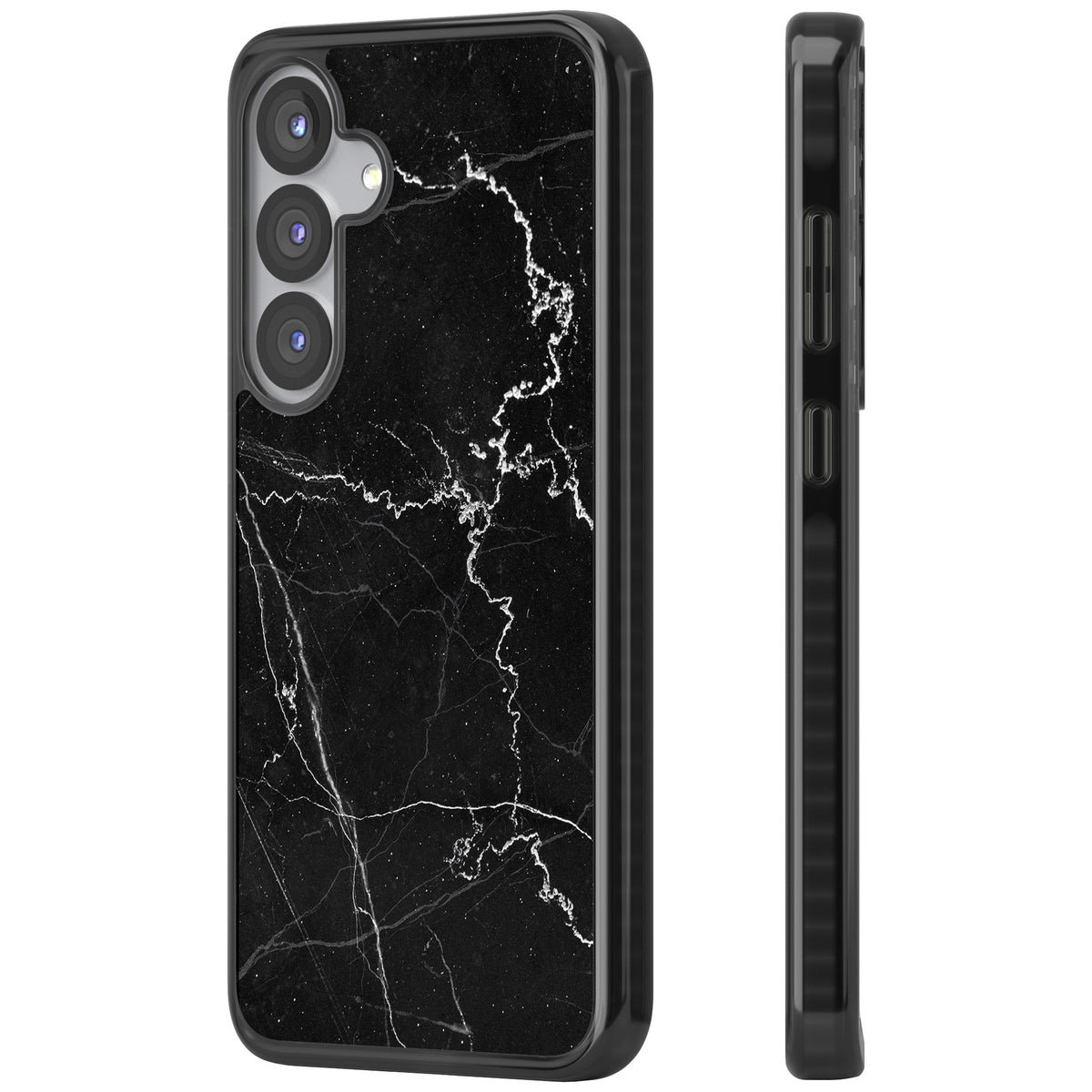 Bold Black Marble With White Texture Samsung S25 / Samsung S25 Plus / Samsung S26 / Samsung S26 Plus Impact Black Phone Case side