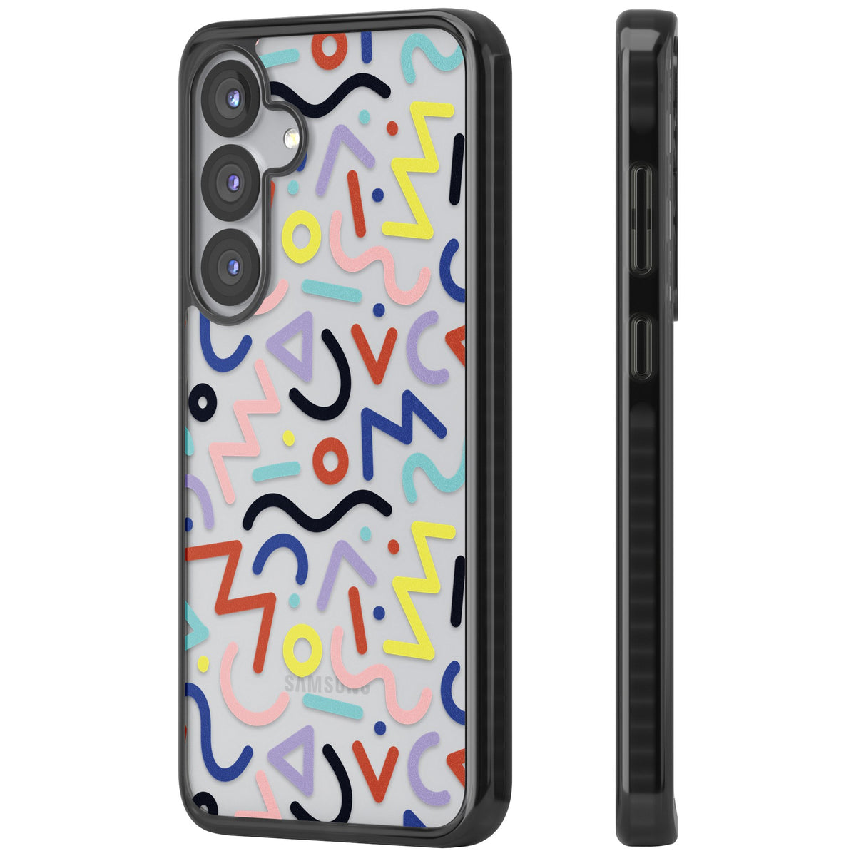 Memphis Retro Pattern Samsung S25 / Samsung S25 Plus / Samsung S26 / Samsung S26 Plus Impact Black Phone Case side
