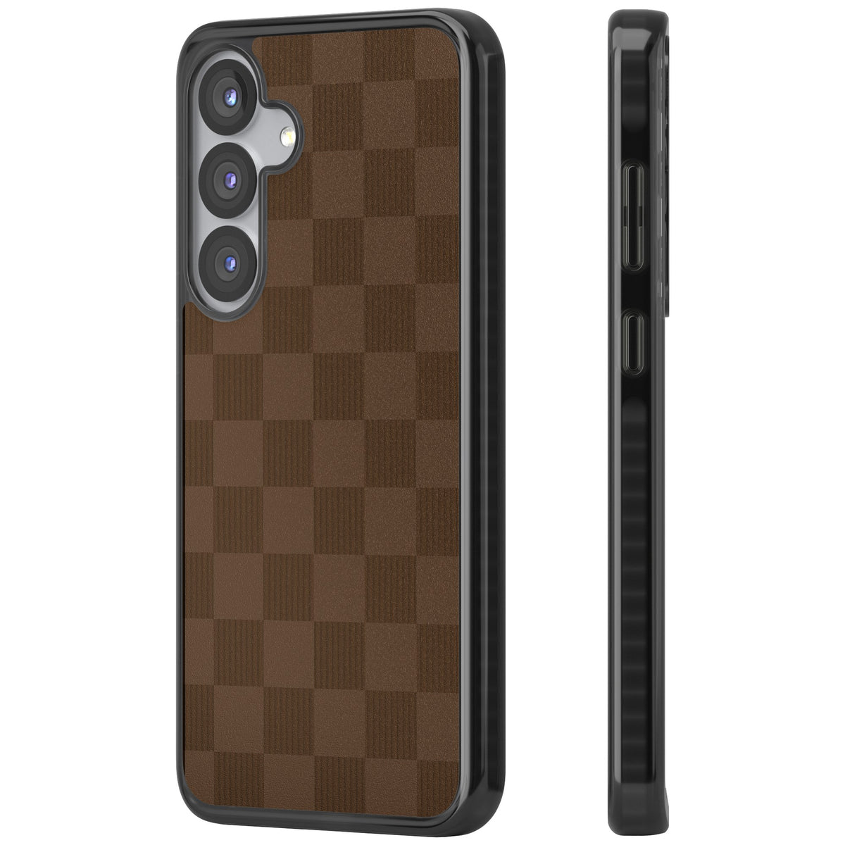 Chocolate Checkered Samsung S25 / Samsung S25 Plus / Samsung S26 / Samsung S26 Plus Impact Black Phone Case side