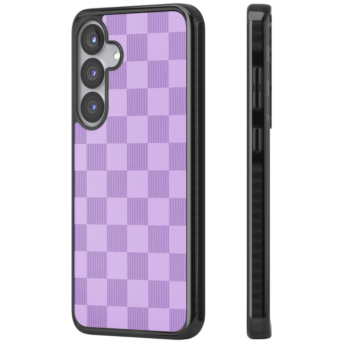 Lilac Checkered Samsung S25 / Samsung S25 Plus / Samsung S26 / Samsung S26 Plus Impact Black Phone Case side