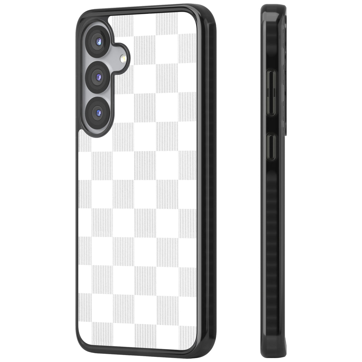 White Checkered Samsung S25 / Samsung S25 Plus / Samsung S26 / Samsung S26 Plus Impact Black Phone Case side