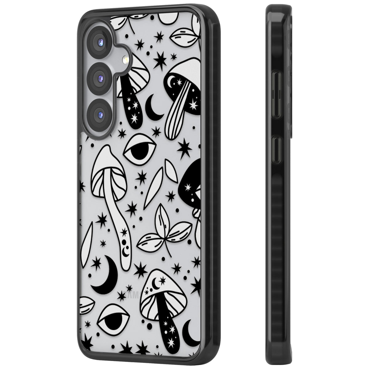 Mystic Mushrooms Pattern Samsung S25 / Samsung S25 Plus / Samsung S26 / Samsung S26 Plus Impact Black Phone Case side