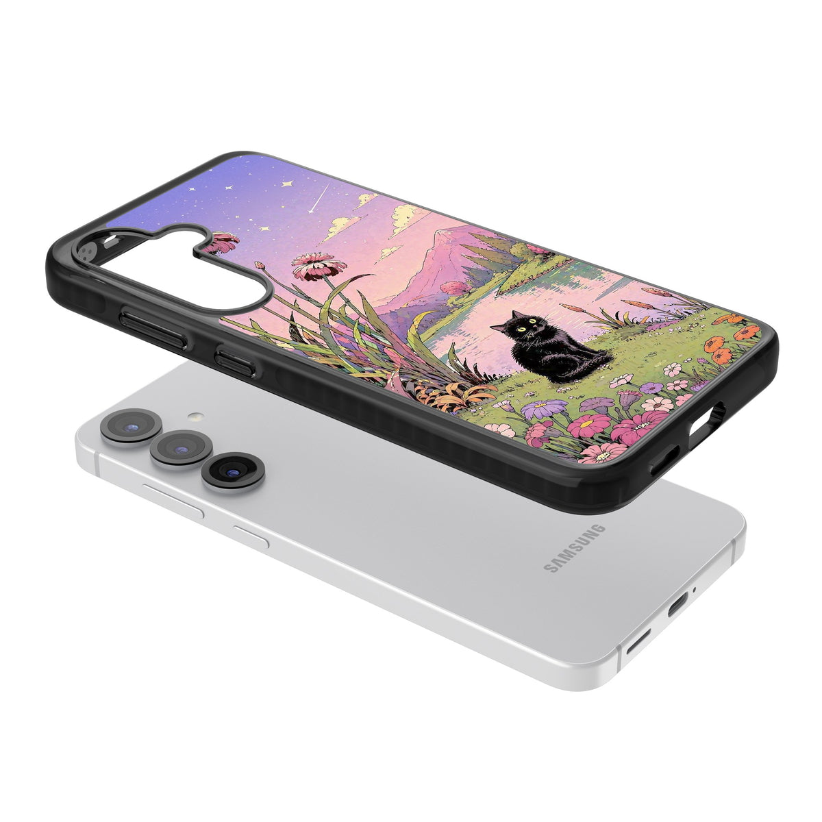 Mystic Whiskers Samsung S25 / Samsung S25 Plus / Samsung S26 / Samsung S26 Plus Impact Black Phone Case angled