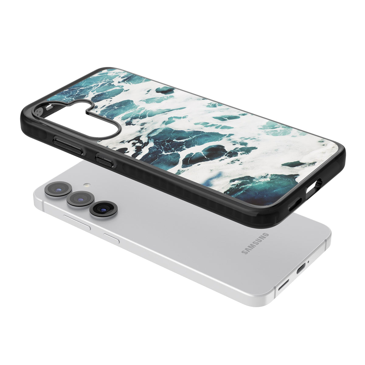 Ocean Surge Samsung S25 / Samsung S25 Plus / Samsung S26 / Samsung S26 Plus Impact Black Phone Case angled