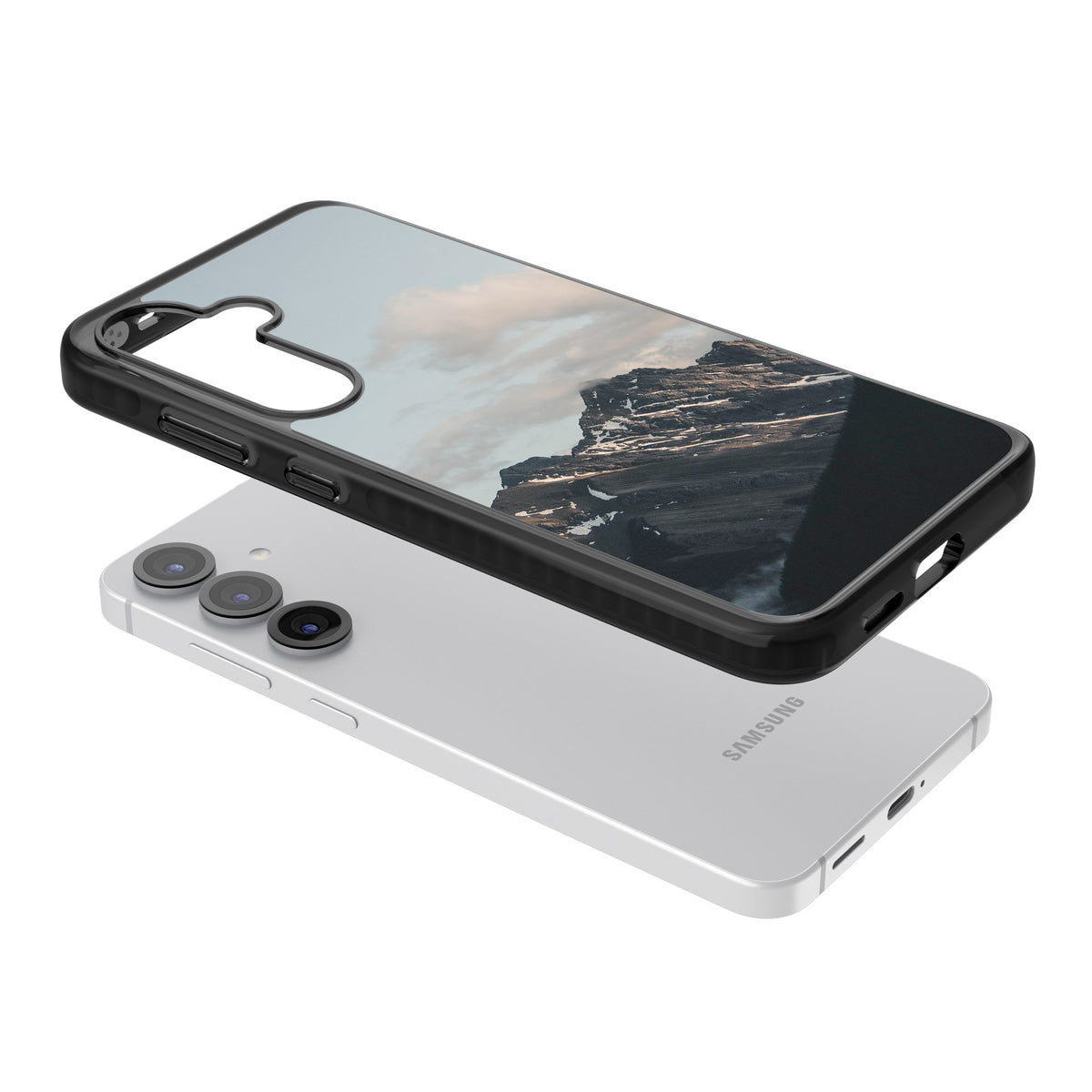 Twilight Mountain Samsung S25 / Samsung S25 Plus / Samsung S26 / Samsung S26 Plus Impact Black Phone Case angled