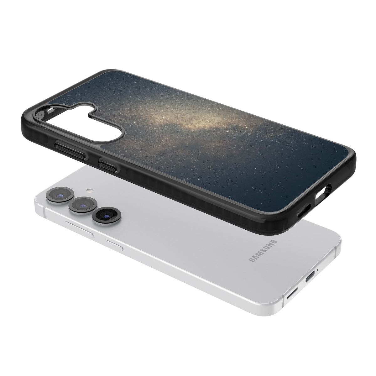 Cosmic Night Sky Samsung S25 / Samsung S25 Plus / Samsung S26 / Samsung S26 Plus Impact Black Phone Case angled