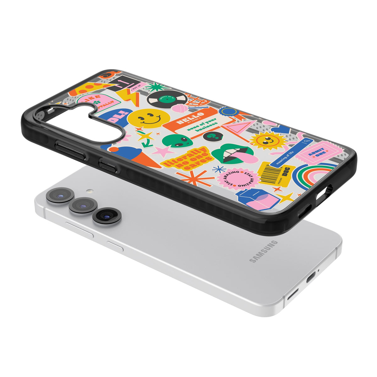 Nostalgic Sticker Vibes Samsung S25 / Samsung S25 Plus / Samsung S26 / Samsung S26 Plus Impact Black Phone Case angled