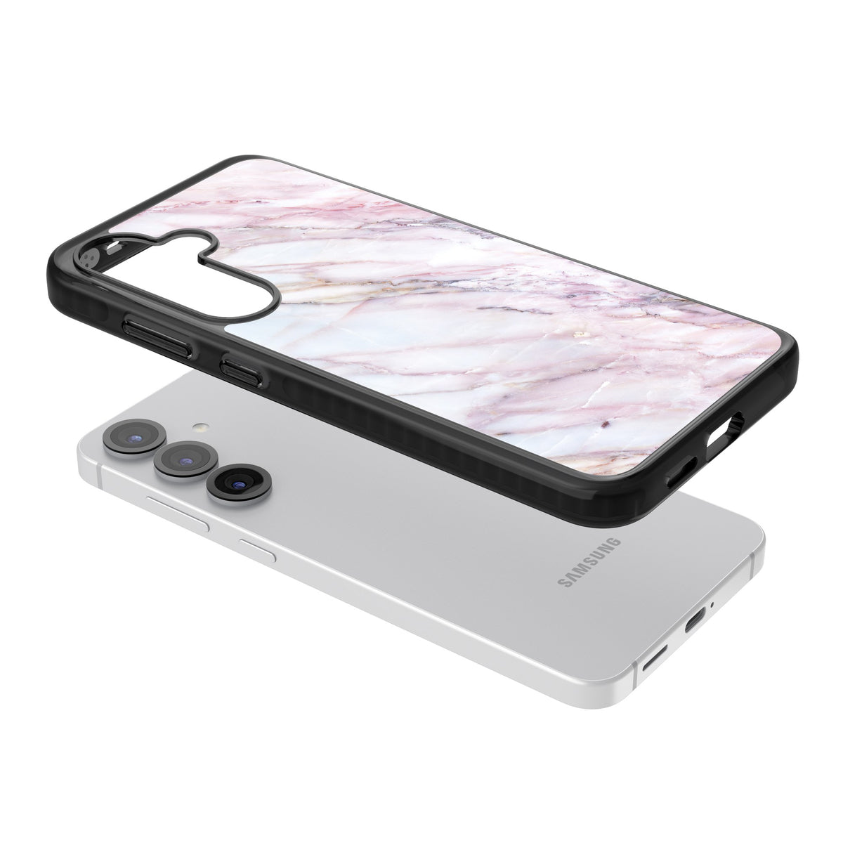 Blush Marble Glow Samsung S25 / Samsung S25 Plus / Samsung S26 / Samsung S26 Plus Impact Black Phone Case angled