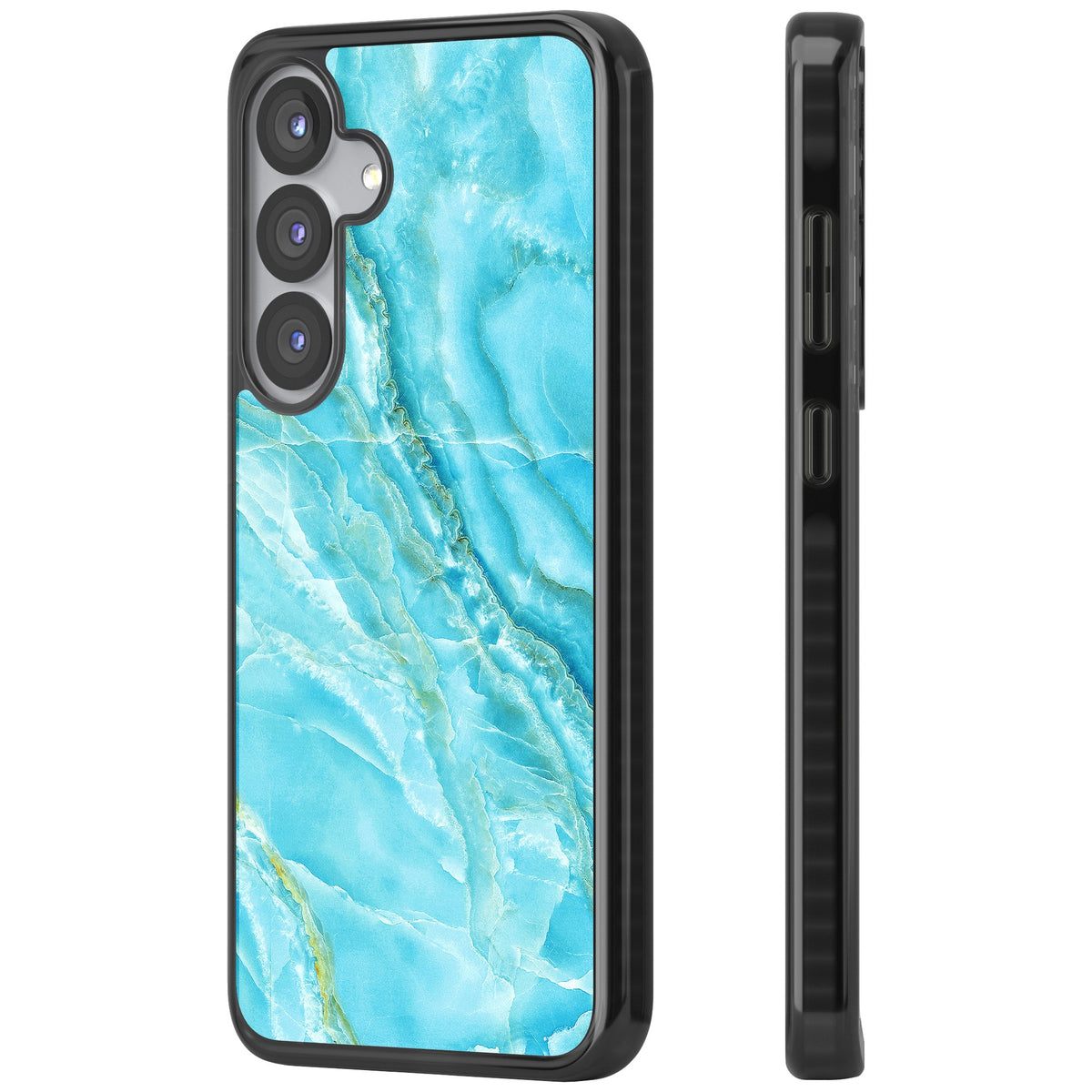 Blue Onyx Marble Samsung S25 / Samsung S25 Plus / Samsung S26 / Samsung S26 Plus Impact Black Phone Case side