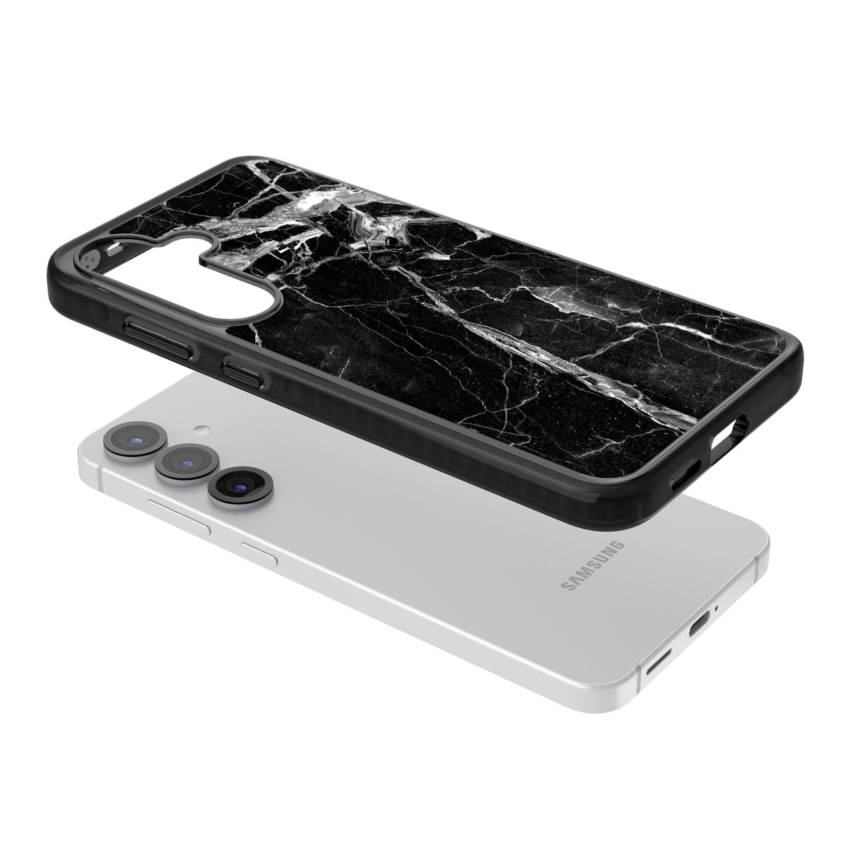 Black Onyx Marble Samsung S25 / Samsung S25 Plus / Samsung S26 / Samsung S26 Plus Impact Black Phone Case angled