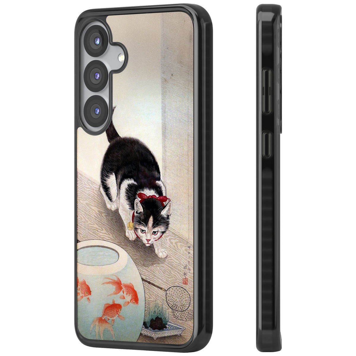 Cat & Goldfish Bowl Samsung S25 / Samsung S25 Plus / Samsung S26 / Samsung S26 Plus Impact Black Phone Case side