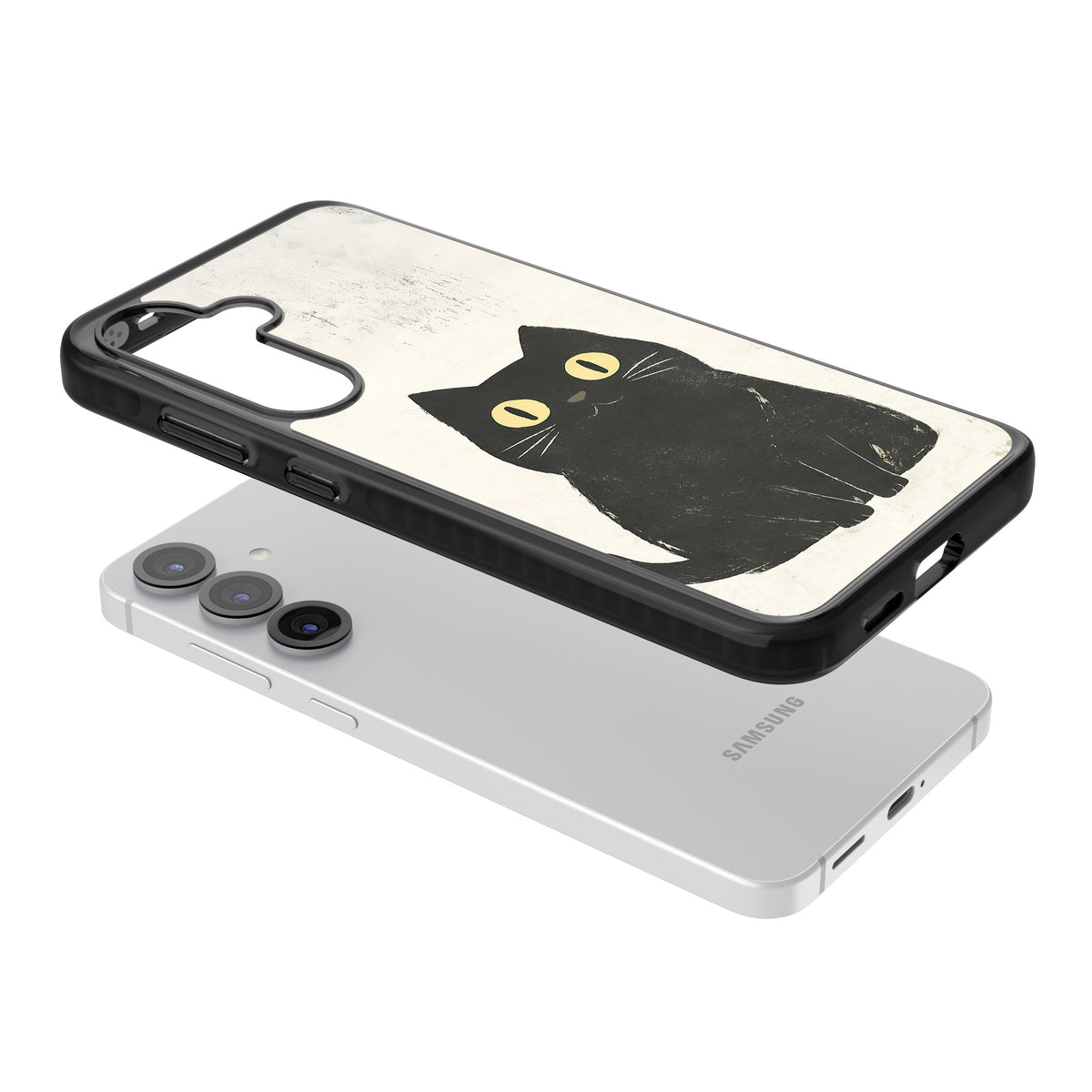 Midnight Whiskers Samsung S25 / Samsung S25 Plus / Samsung S26 / Samsung S26 Plus Impact Black Phone Case angled