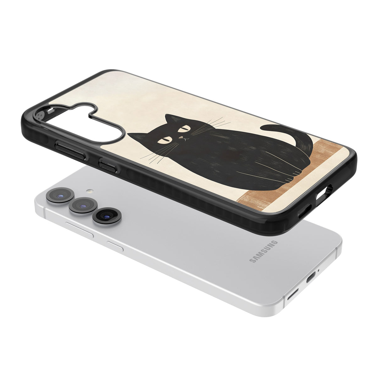 Sassy Black Cat Samsung S25 / Samsung S25 Plus / Samsung S26 / Samsung S26 Plus Impact Black Phone Case angled