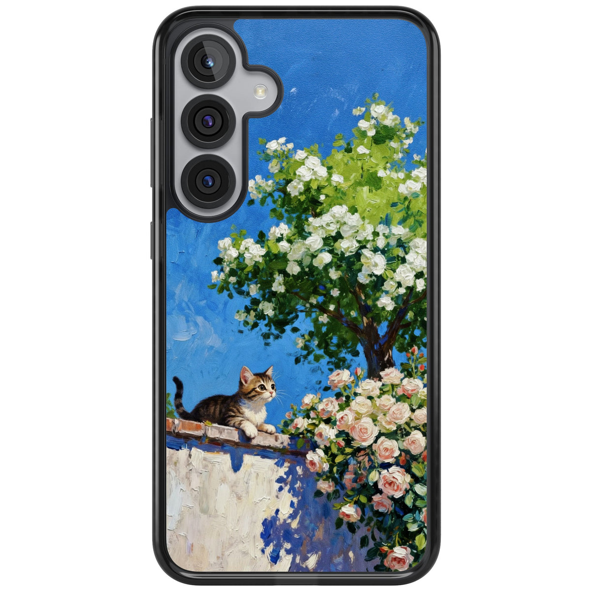 Kitten in Blooming Garden Samsung S25 Plus / Samsung S26 / Samsung S26 Plus Impact Black Phone Case front