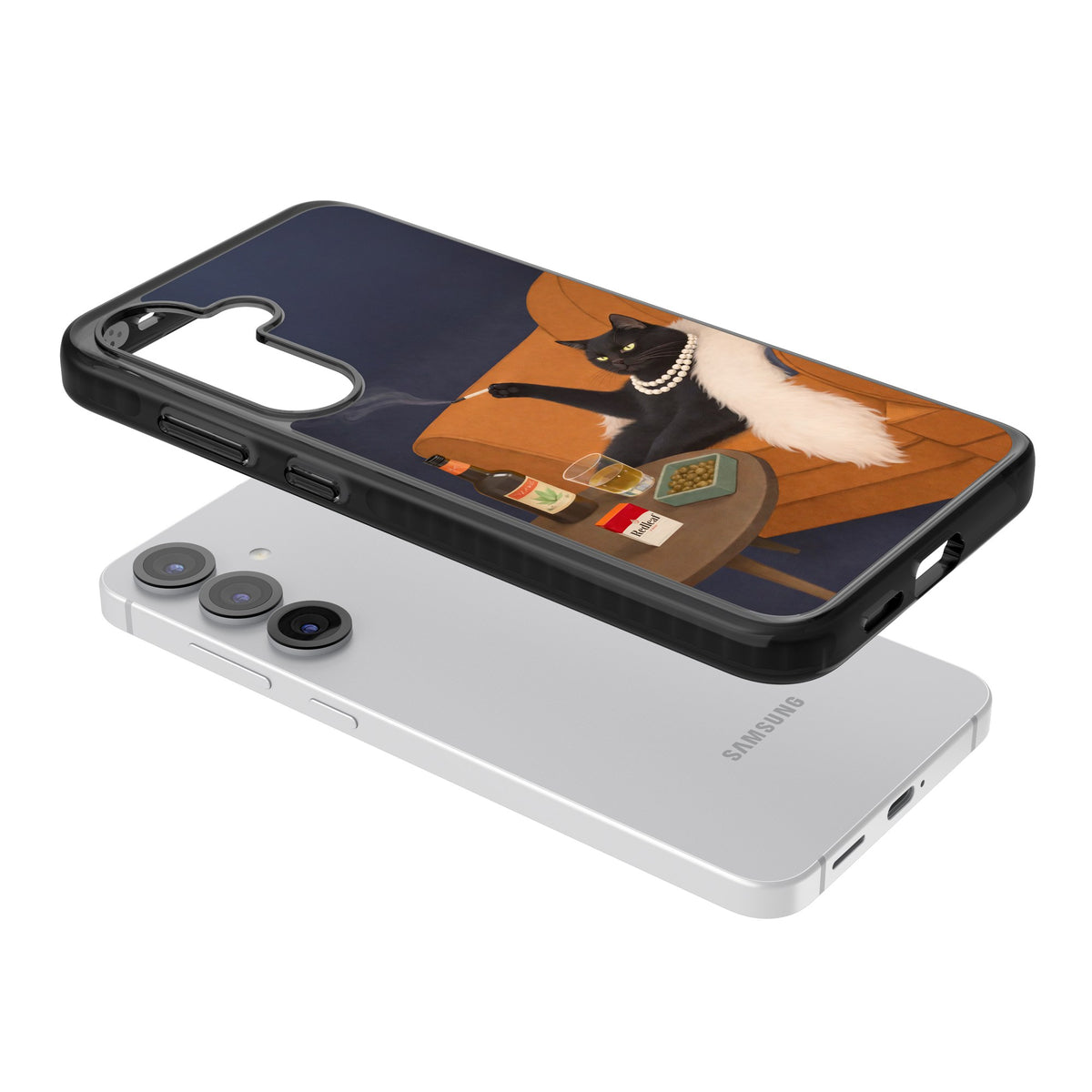 Spoiled Rotten Cat Samsung S25 / Samsung S25 Plus / Samsung S26 / Samsung S26 Plus Impact Black Phone Case angled